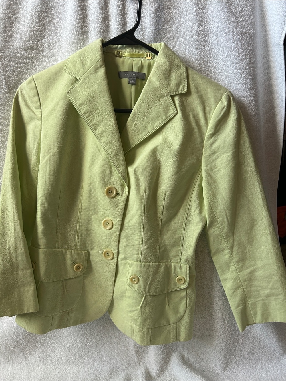 Ann Taylor Light Lime Tailored Button-Front Blazer